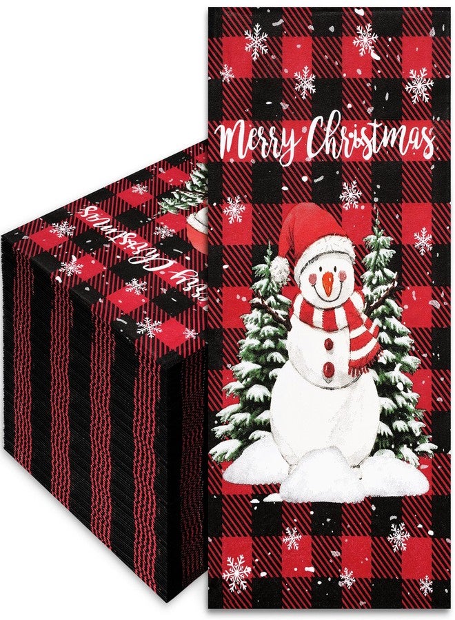 Whaline 100Pcs Winter Plaids Guest Napkins Christmas Snowman Disposable Napkins Red Black Buffalo Plaid Paper Napkins Winter Xmas Decorative Hand Towels for Home Kitchen Restaurant Tableware Decor - Image 1